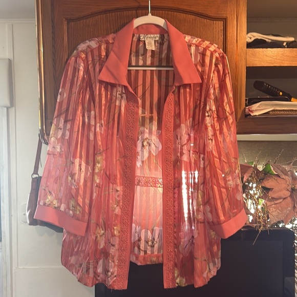 Dressbarn Floral Sheer Striped Blouse size 18W - Picture 13 of 14